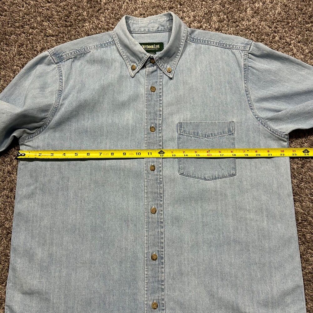 Vintage Denim Shirt y2k Long Sleeve Button Up Faded Blue Cotton Mens Medium - Picture 4 of 8